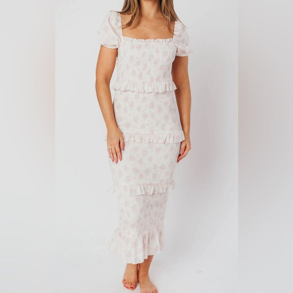 MABLE Smocked Floral Print Maxi Dress | 2XL | Pink Multi | Cottagecore Ruffles